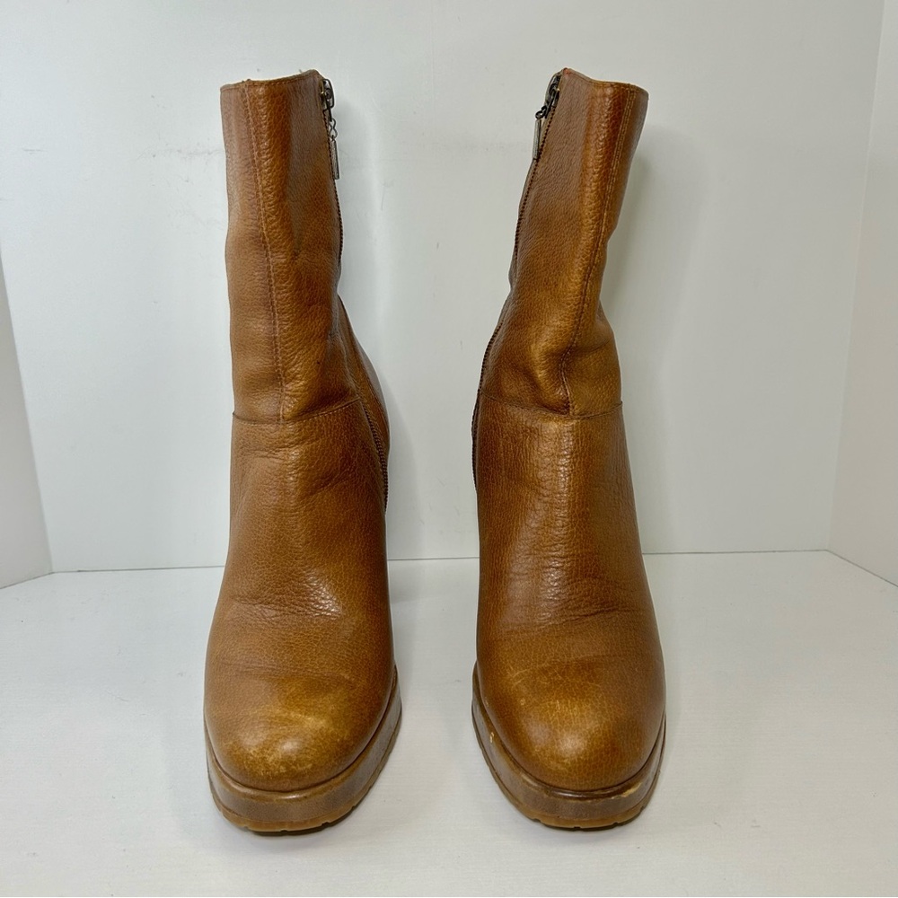 Vintage Tommy Hilfiger 90’s Platform Heel Tan Brown Leather Boots Size 9 - Picture 6 of 16